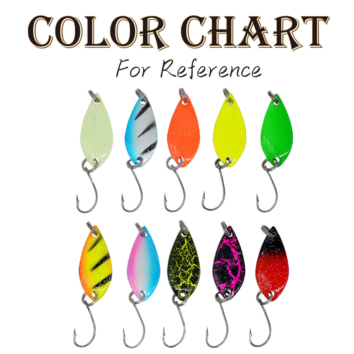 Metal Spoon Lure in 2.5g 30mm 10pcs/Bag or 10pcs Per Box with Sharp Single Hook Luminous Painting Spoon Lure for Trout Inshore