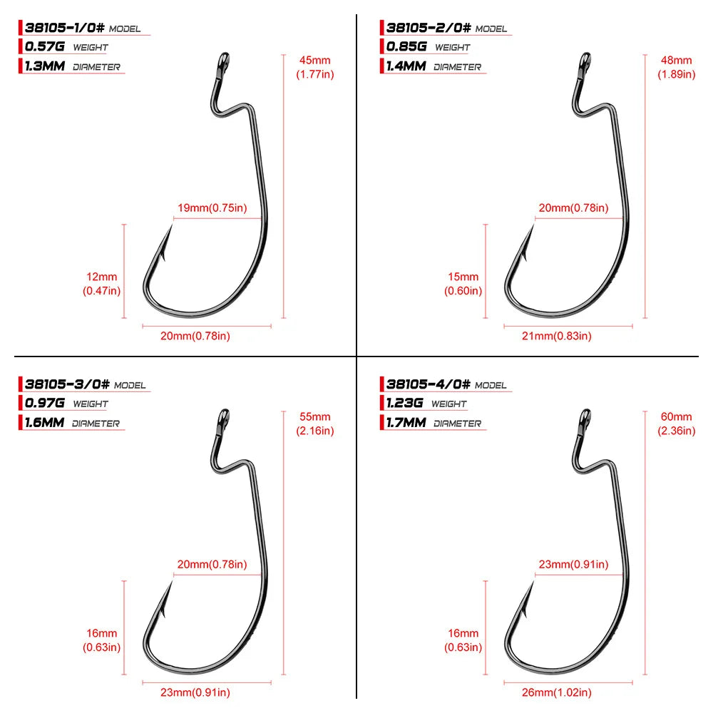 100pcs/bag 1/0-5/0# Worm Hook Black High Carbon Jig Big Hook Soft Bait Fishhook Offset Worm Fishing Hooks