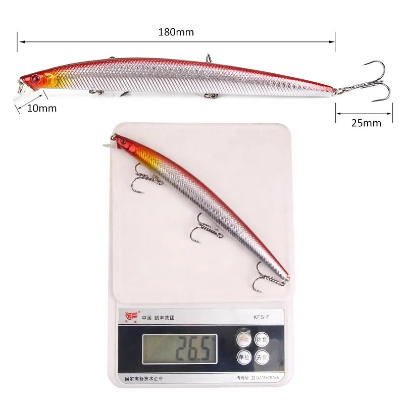 Swimming Minnow Floating Jerkbaits Bass Fishing Lure Length 18Cm/7 inches Weight 26.5g/.93 ounces.