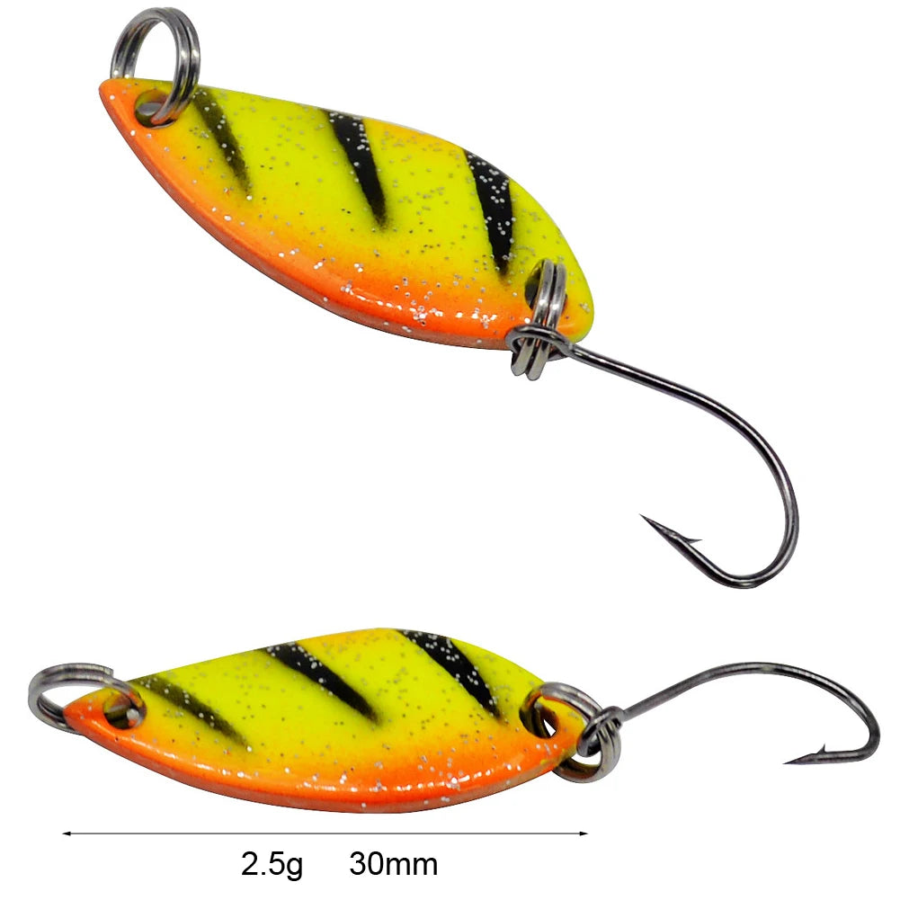 Metal Spoon Lure in 2.5g 30mm 10pcs/Bag or 10pcs Per Box with Sharp Single Hook Luminous Painting Spoon Lure for Trout Inshore