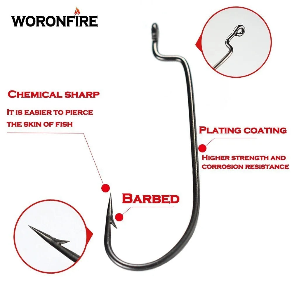 50pcs High Carbon Steel Narrow Crank Hook 1# 2# 4# 6# 8# 1/0# 2/0# 3/0# 4/0# 5/0# Lure Jig Rig Fishing Soft Bait Worm Hook