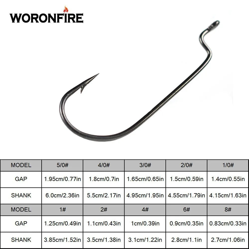 50pcs High Carbon Steel Narrow Crank Hook 1# 2# 4# 6# 8# 1/0# 2/0# 3/0# 4/0# 5/0# Lure Jig Rig Fishing Soft Bait Worm Hook