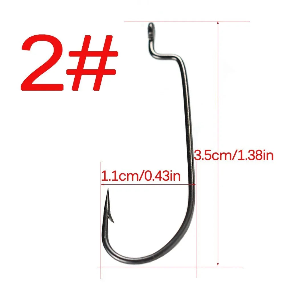 50pcs High Carbon Steel Narrow Crank Hook 1# 2# 4# 6# 8# 1/0# 2/0# 3/0# 4/0# 5/0# Lure Jig Rig Fishing Soft Bait Worm Hook