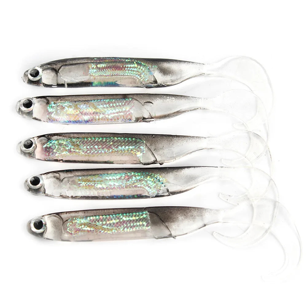 5Pcs/lot Fishing Soft Bait Length 7CM/2.5 inches, T Tail fish Fishing Lures Rainbow Color