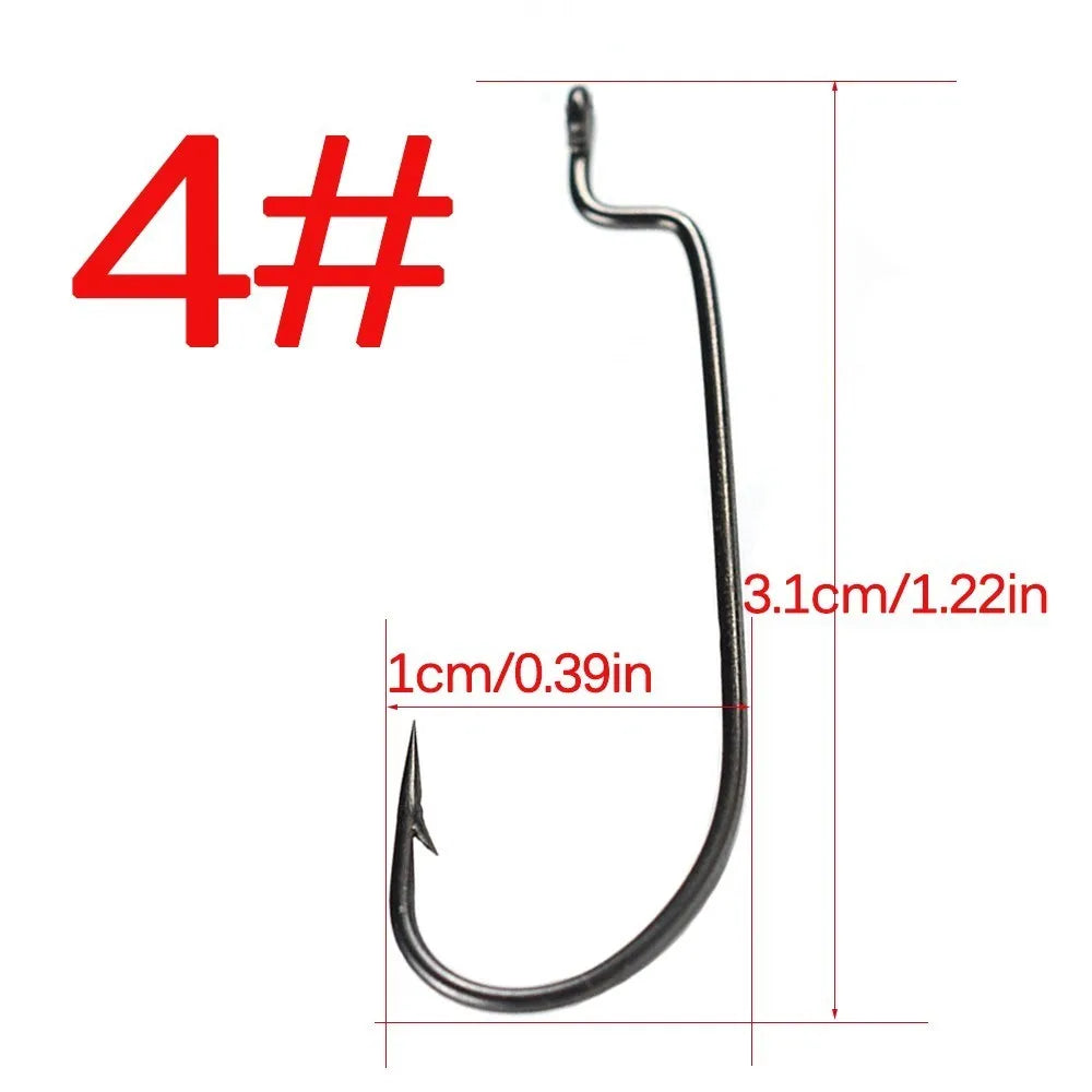 50pcs High Carbon Steel Narrow Crank Hook 1# 2# 4# 6# 8# 1/0# 2/0# 3/0# 4/0# 5/0# Lure Jig Rig Fishing Soft Bait Worm Hook