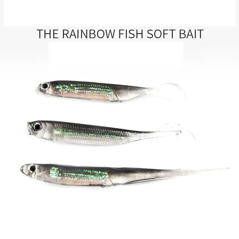 5Pcs/lot Fishing Soft Bait Length 7CM/2.5 inches, T Tail fish Fishing Lures Rainbow Color