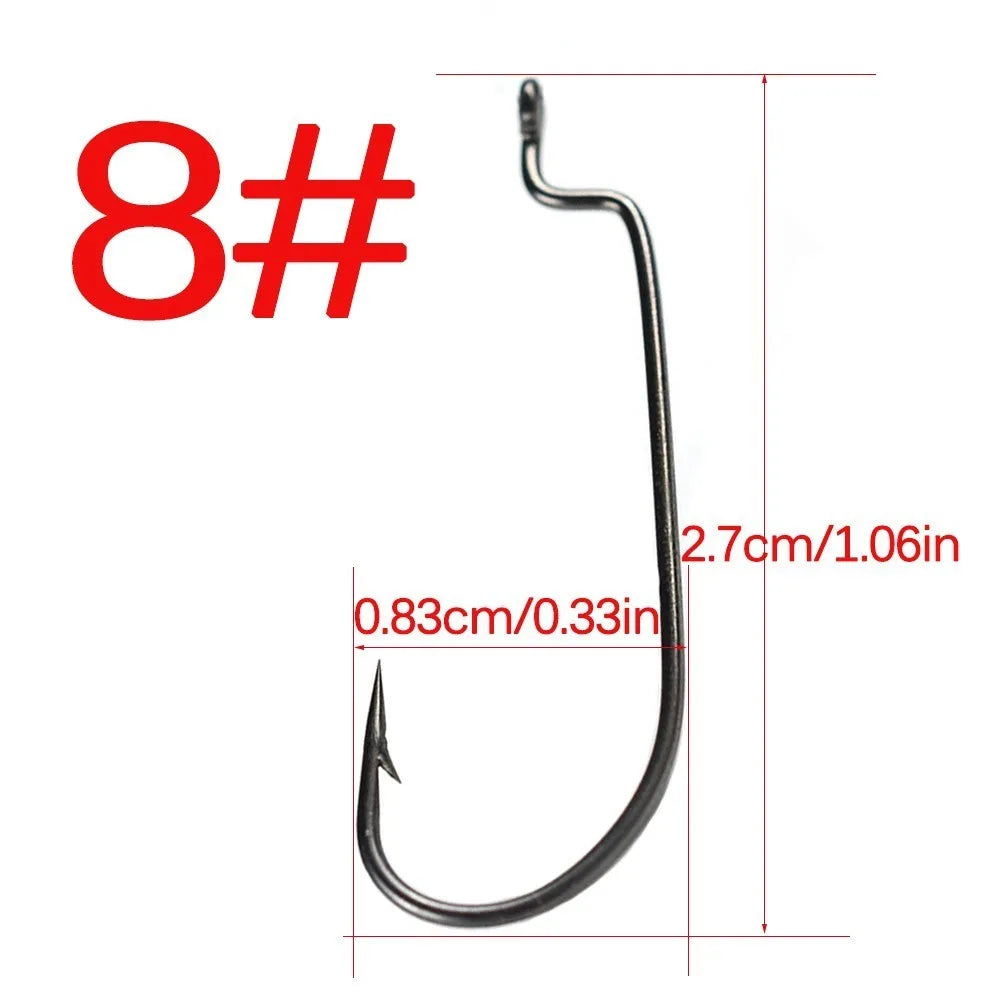 50pcs High Carbon Steel Narrow Crank Hook 1# 2# 4# 6# 8# 1/0# 2/0# 3/0# 4/0# 5/0# Lure Jig Rig Fishing Soft Bait Worm Hook