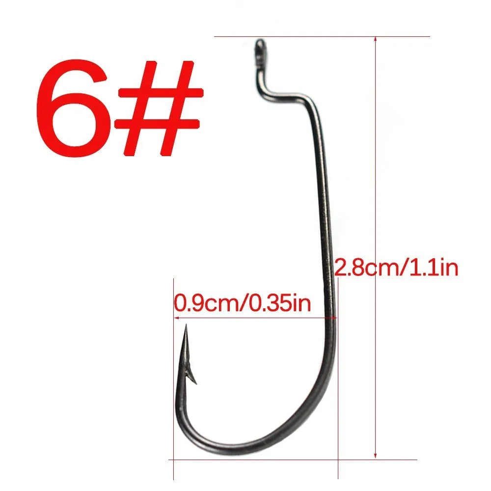 50pcs High Carbon Steel Narrow Crank Hook 1# 2# 4# 6# 8# 1/0# 2/0# 3/0# 4/0# 5/0# Lure Jig Rig Fishing Soft Bait Worm Hook