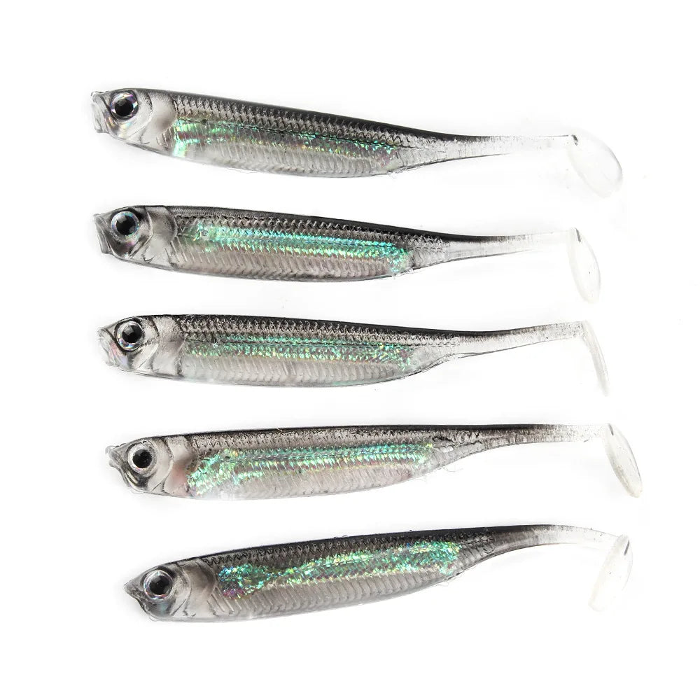 5Pcs/lot Fishing Soft Bait Length 7CM/2.5 inches, T Tail fish Fishing Lures Rainbow Color