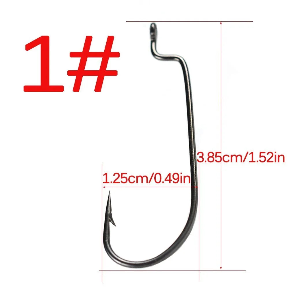 50pcs High Carbon Steel Narrow Crank Hook 1# 2# 4# 6# 8# 1/0# 2/0# 3/0# 4/0# 5/0# Lure Jig Rig Fishing Soft Bait Worm Hook