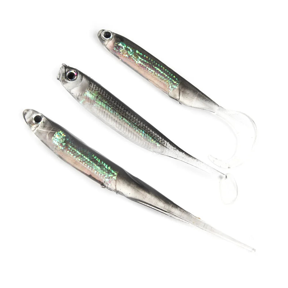 5Pcs/lot Fishing Soft Bait Length 7CM/2.5 inches, T Tail fish Fishing Lures Rainbow Color