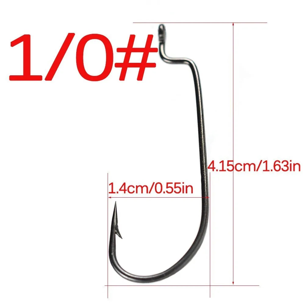 50pcs High Carbon Steel Narrow Crank Hook 1# 2# 4# 6# 8# 1/0# 2/0# 3/0# 4/0# 5/0# Lure Jig Rig Fishing Soft Bait Worm Hook