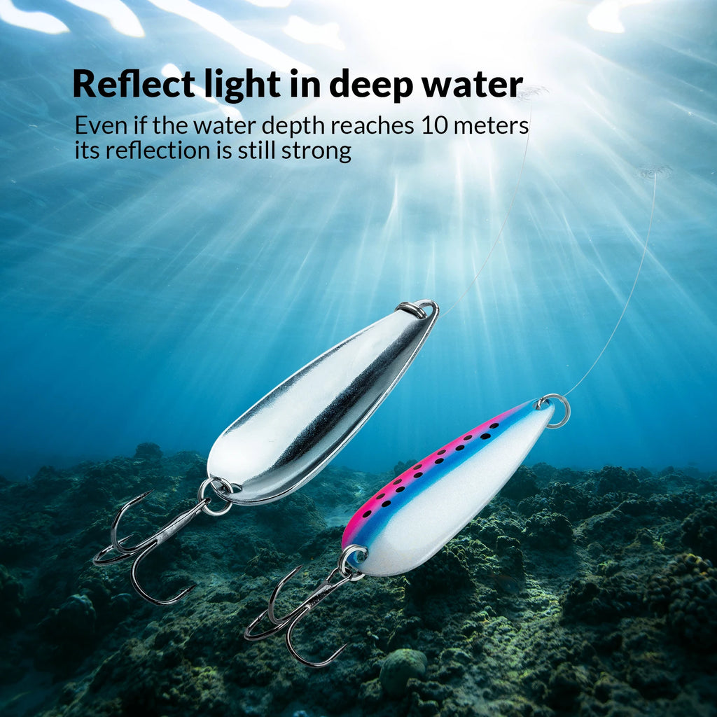 THKFISH 5pcs Fishing Spoon Trout Lure 3.5g 5g 7g 10g 15g 21g 28g Metal Spoon Hard Bait Trebble Hook For TROUT BASS PIKE Fishing