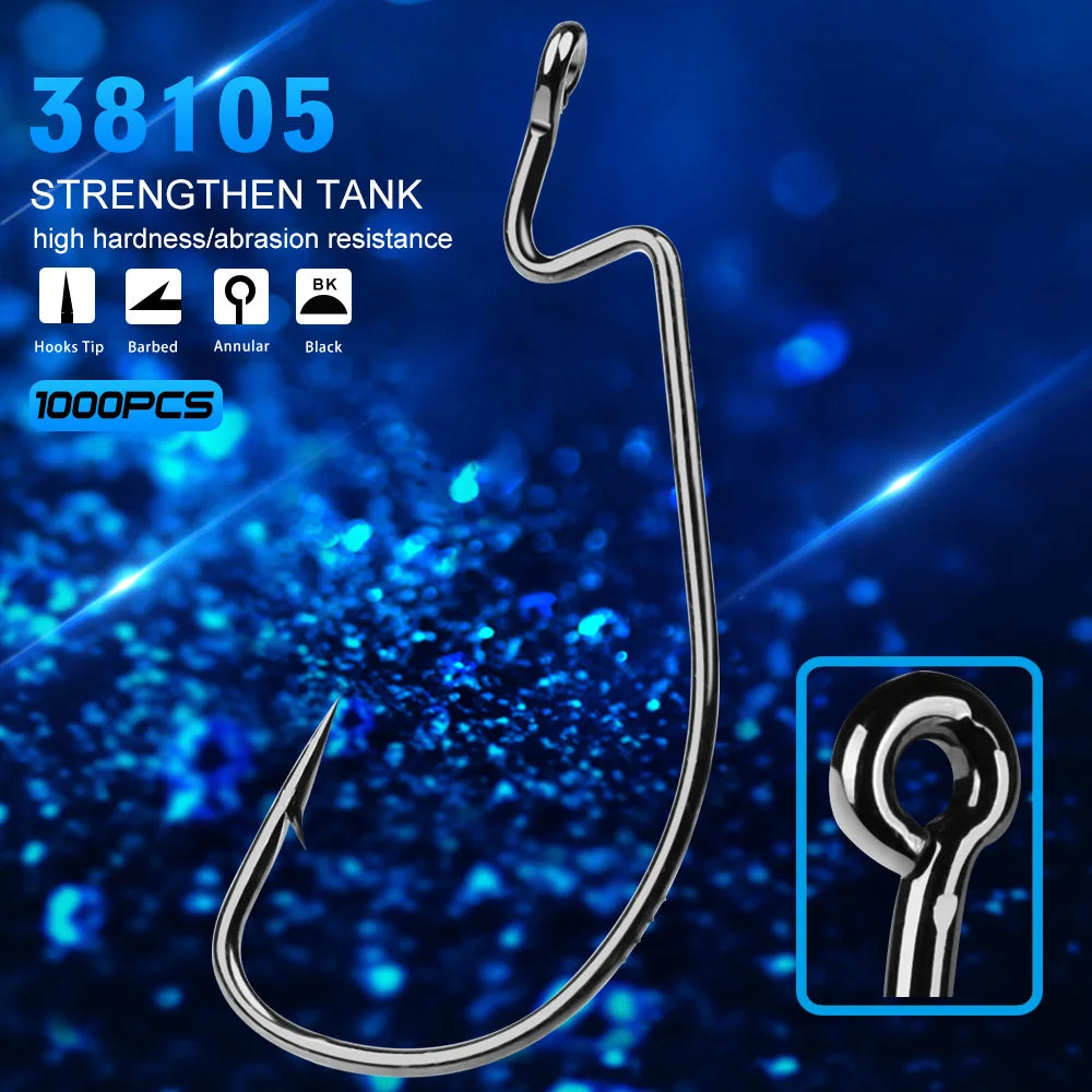 100pcs/bag 1/0-5/0# Worm Hook Black High Carbon Jig Big Hook Soft Bait Fishhook Offset Worm Fishing Hooks
