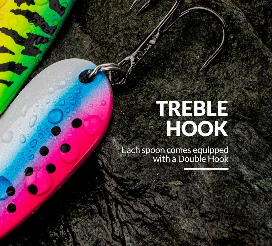 THKFISH 5pcs Fishing Spoon Trout Lure 3.5g 5g 7g 10g 15g 21g 28g Metal Spoon Hard Bait Trebble Hook For TROUT BASS PIKE Fishing