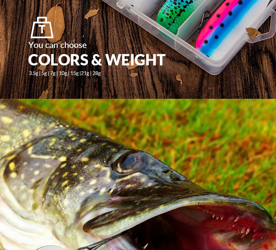 THKFISH 5pcs Fishing Spoon Trout Lure 3.5g 5g 7g 10g 15g 21g 28g Metal Spoon Hard Bait Trebble Hook For TROUT BASS PIKE Fishing