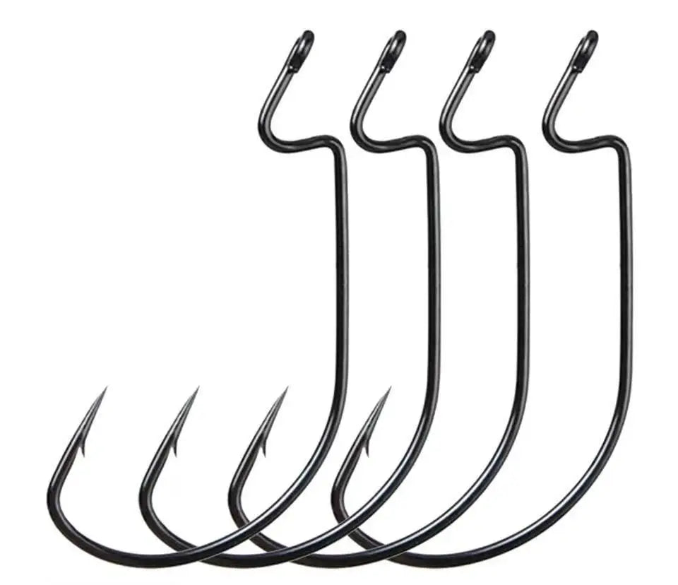 100pcs/bag 1/0-5/0# Worm Hook Black High Carbon Jig Big Hook Soft Bait Fishhook Offset Worm Fishing Hooks