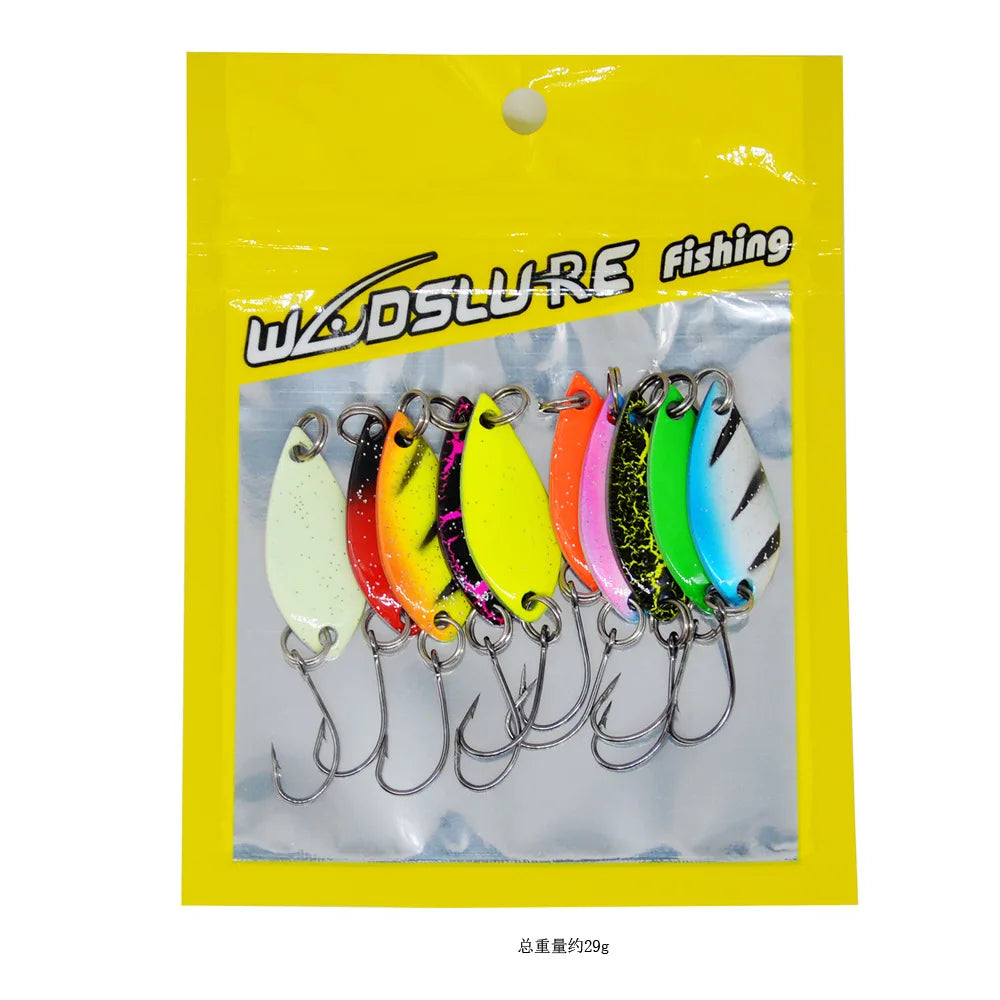 Metal Spoon Lure in 2.5g 30mm 10pcs/Bag or 10pcs Per Box with Sharp Single Hook Luminous Painting Spoon Lure for Trout Inshore