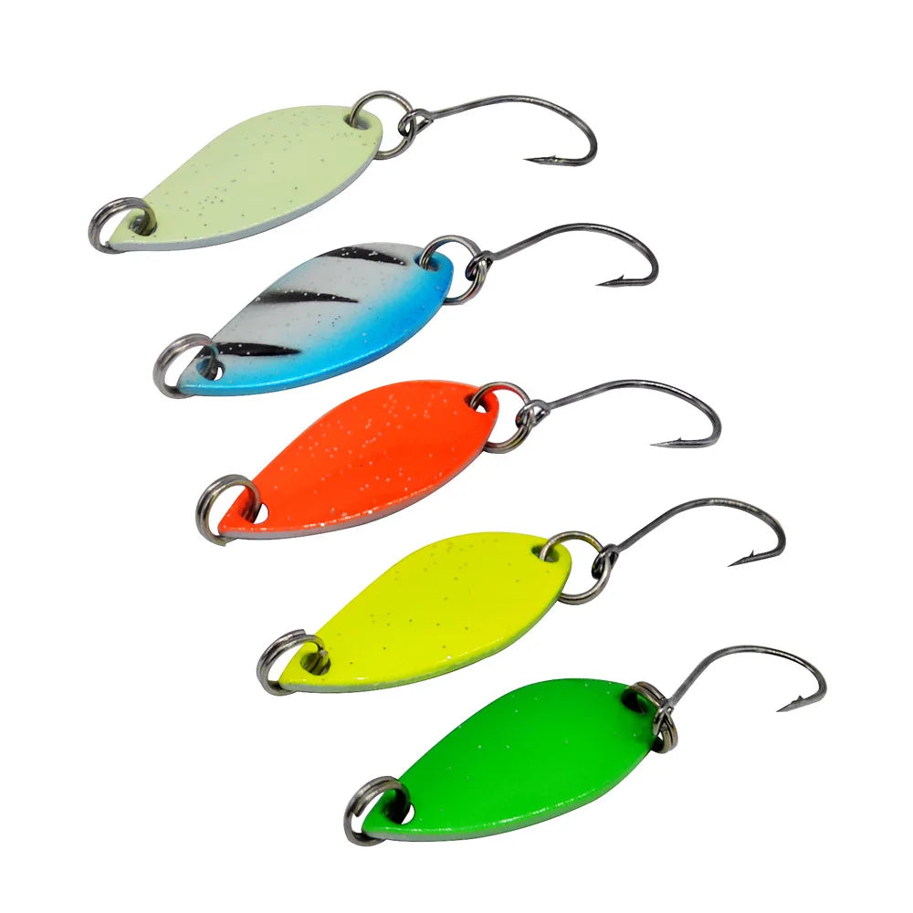 Metal Spoon Lure in 2.5g 30mm 10pcs/Bag or 10pcs Per Box with Sharp Single Hook Luminous Painting Spoon Lure for Trout Inshore