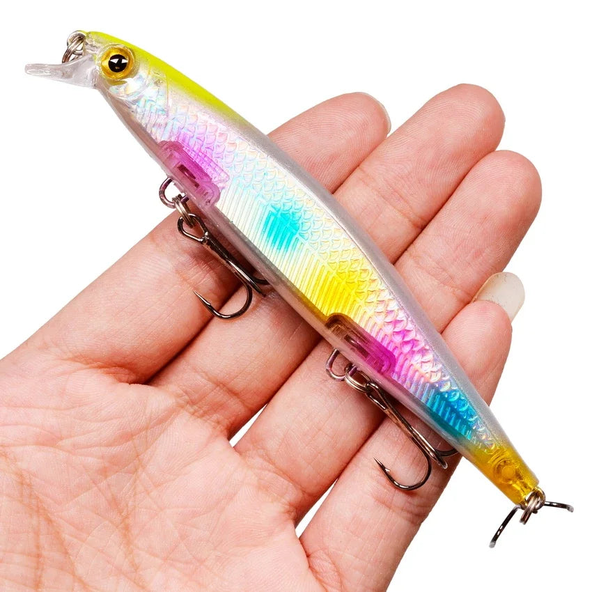 11cm/4.3 inches 12.9g/.42 ounces Minnow Style Fishing Lure Laser Hard Artificial Bait 3D Eyes Jerkbaits ideal for Pike, Striper, Bass, Halibut