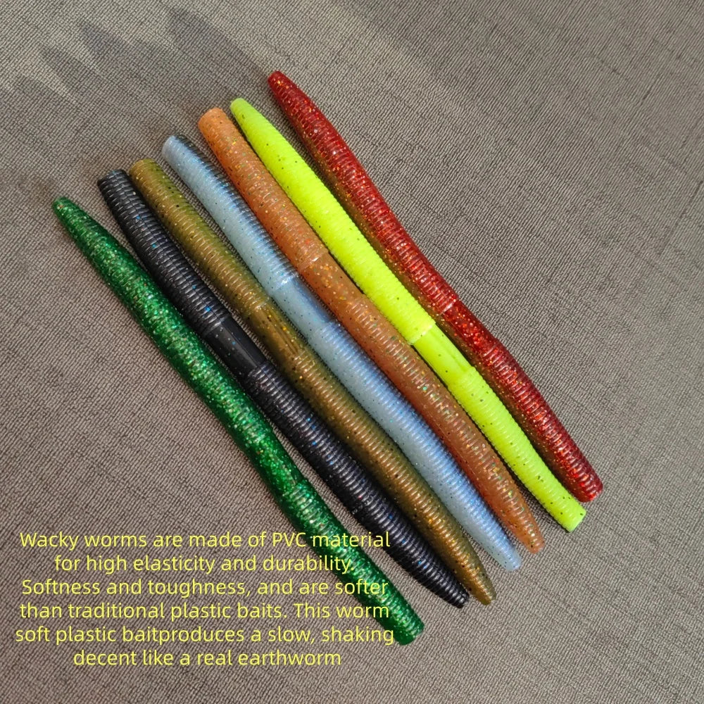 10 cm/ 3.93 inches and 14cm/5.5 inches Stick Worm Bait - Soft Fishing Lure Suitable for Bass Realistic Artificial Plastic Worm with 7 Colors available