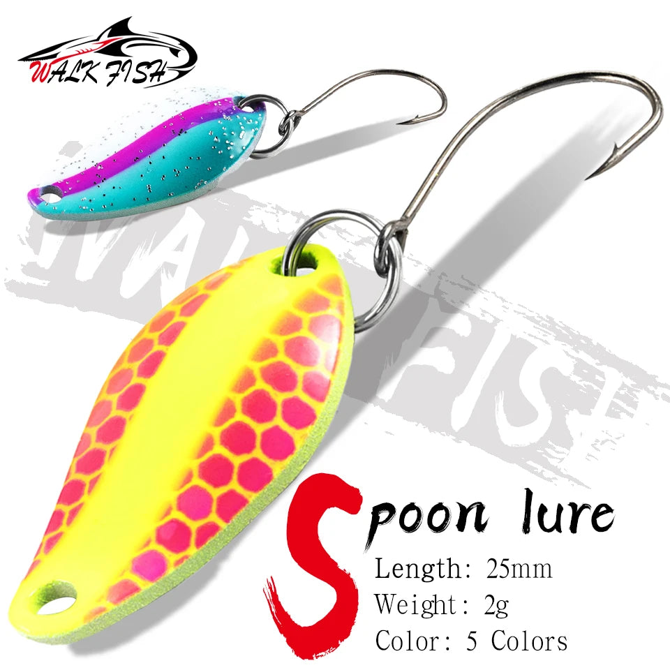 WALK FISH 1PCS 2g/25mm Metal Trout Spoon Bait Fishing Lure Hard Bait Lures With Single Hook Trout Perch Chub Salmon