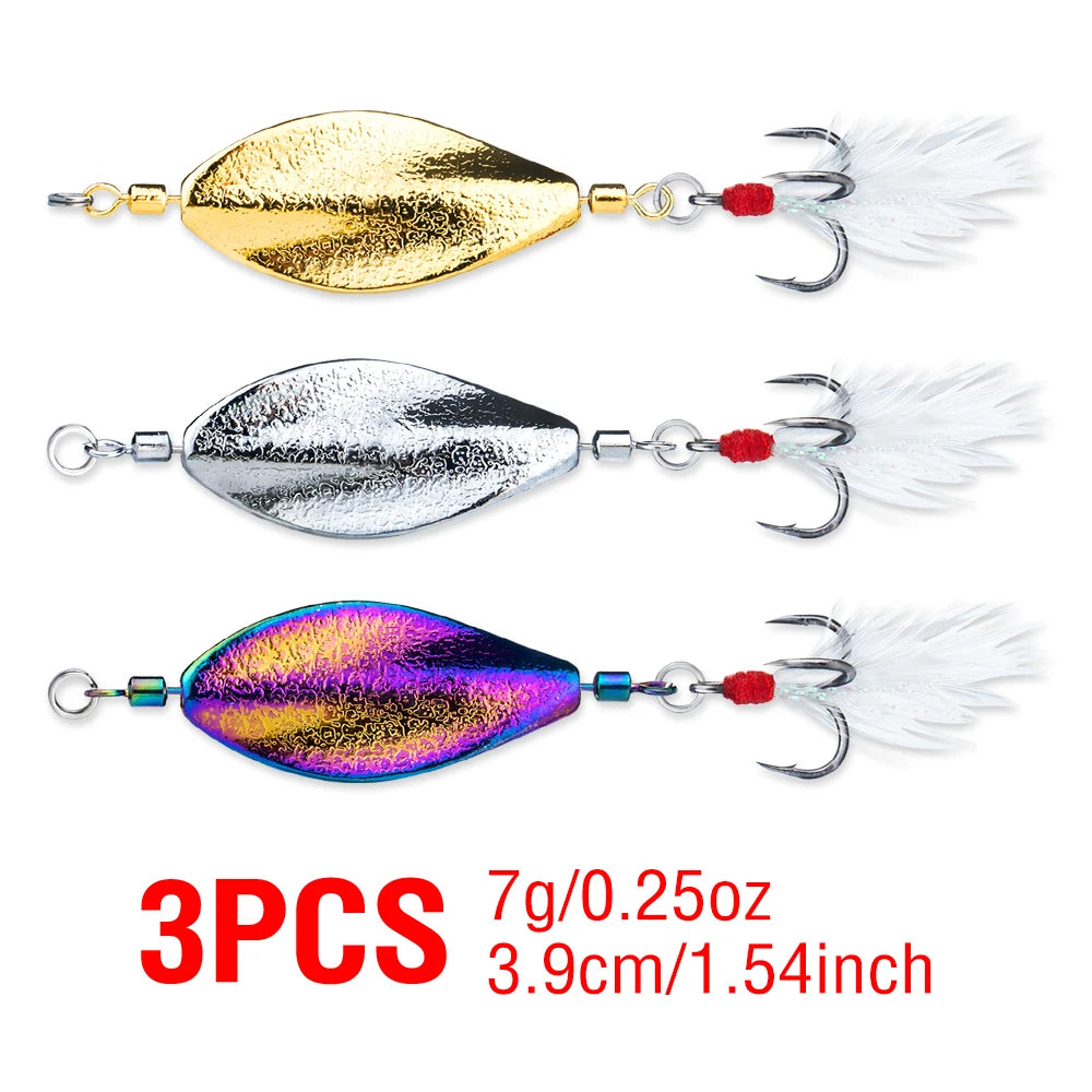 3Pcs Spoon Fishing Lure 3 Colors 5g/7g/10g/15g Treble Hook Metal Swimbait Artificial Hard Bait Sinking for Trout Bass