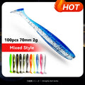 100PCS 70mm 2g Bazooka Shad Worm Fishing Lure Soft Big Silicone T Tail Easy Shiner Bait Wobbler Swimbait Pesca Pike Bass Winter