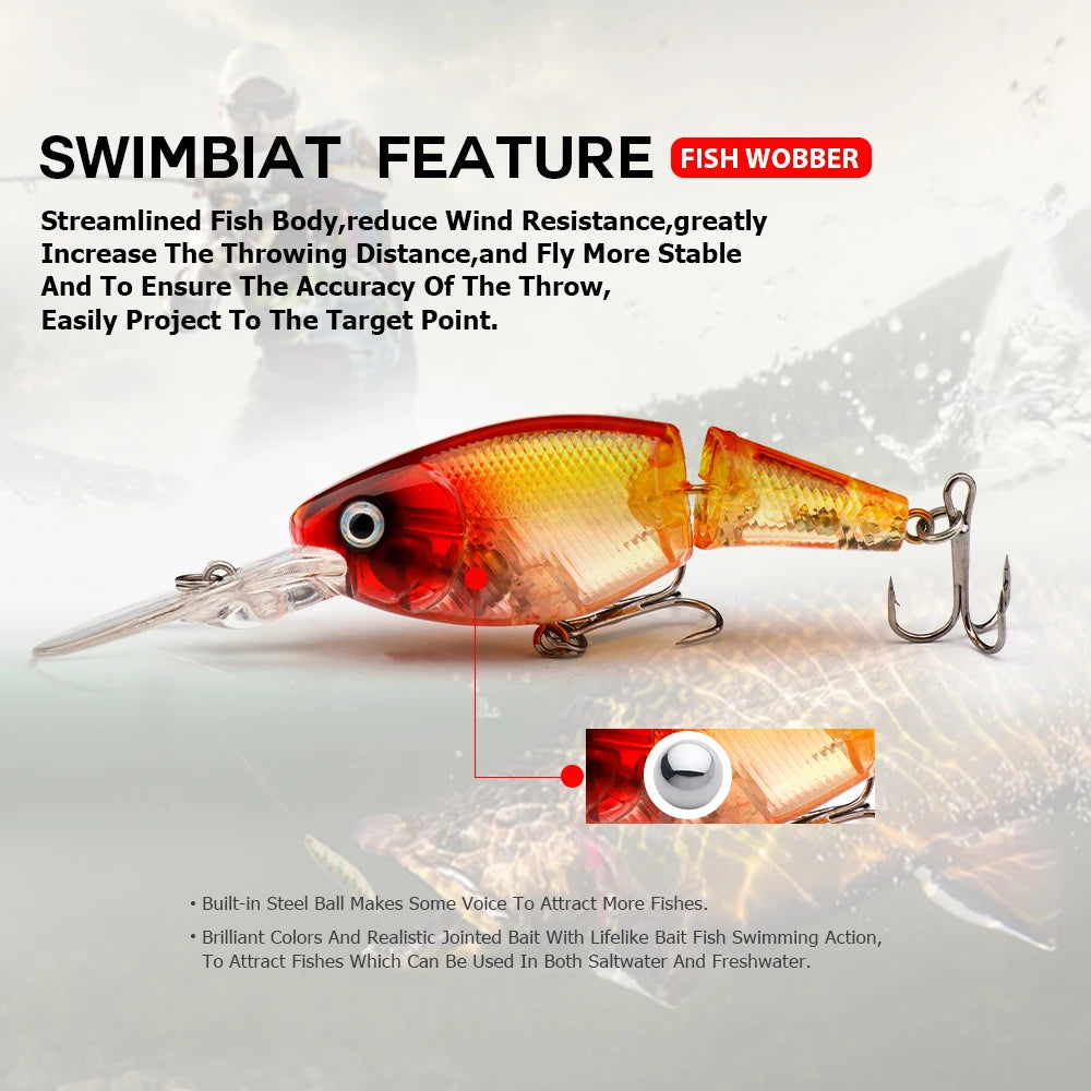 Agoie 5pcs Jointed Crankbait Deep Diving Lure 105mm 15g Floating Wobbler with Rattles for Bass Pike Zander Hard Bait Fishing Set