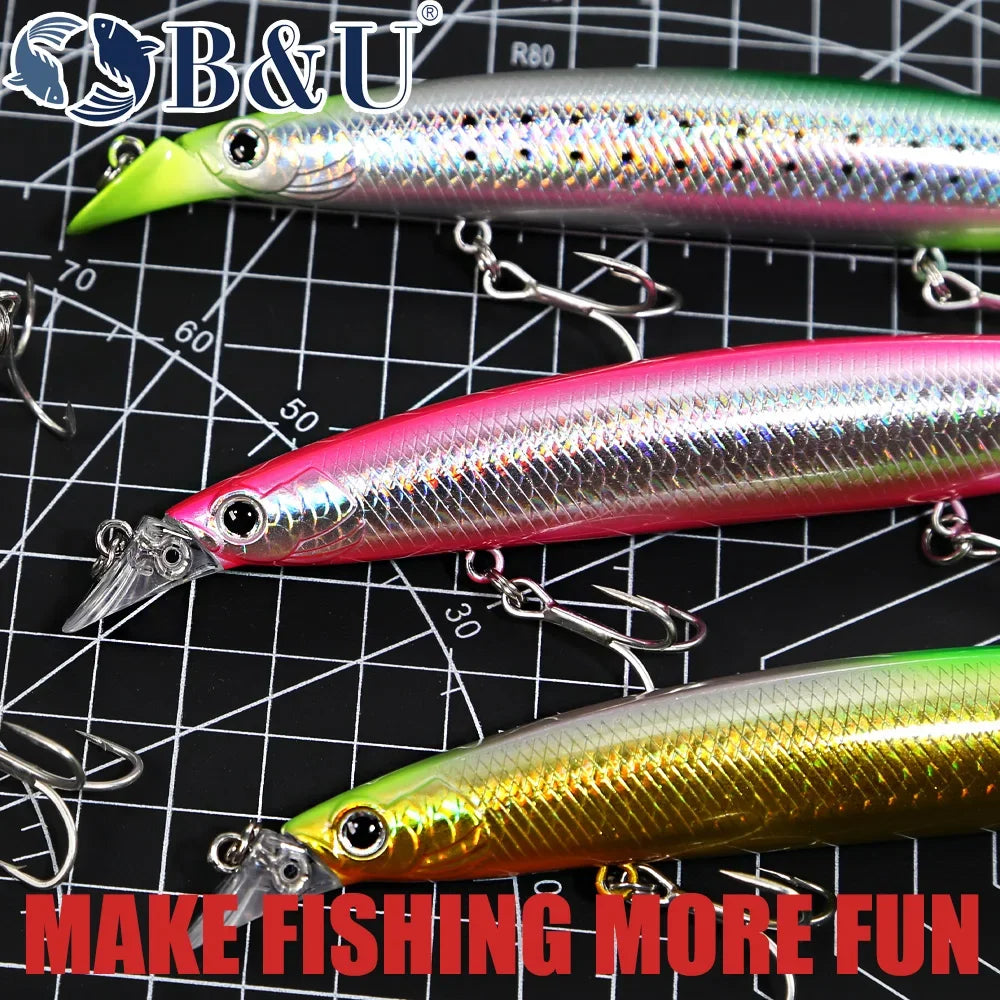 B&U Floating Minnow Fishing Lures Saltwater/Freshwater Long Casting Artificial Bait Jerkbait
