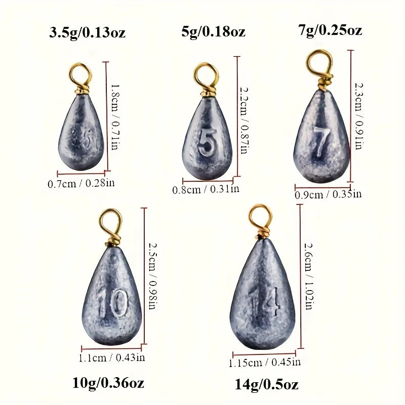 30pcs Fishing Weights Kit 3.5g 5g 7g 10g 14g Deep Sea Fishing Sinkers Weights with Swivel for River Saltwater Freshwater