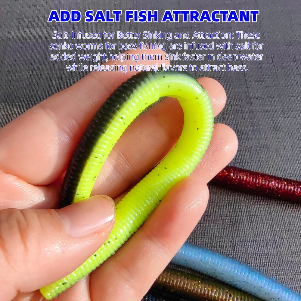 10 cm/ 3.93 inches and 14cm/5.5 inches Stick Worm Bait - Soft Fishing Lure Suitable for Bass Realistic Artificial Plastic Worm with 7 Colors available