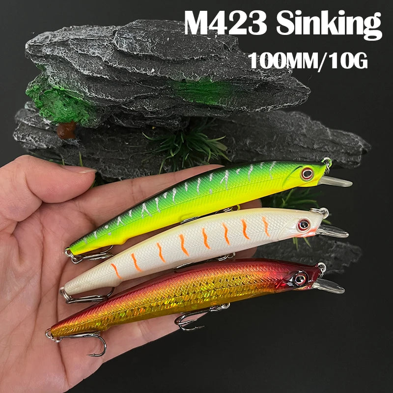 100mm/3.93 inches 10g/.35 oz Long Cast Sinking Minnow Salt Fresh Water Bass Pike Trout Striper Halibut Fishing Tackle