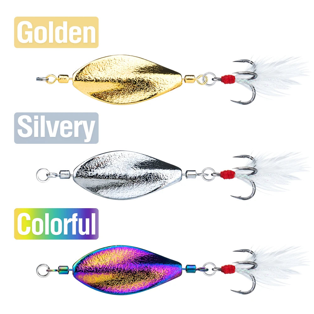3Pcs Spoon Fishing Lure 3 Colors 5g/7g/10g/15g Treble Hook Metal Swimbait Artificial Hard Bait Sinking for Trout Bass
