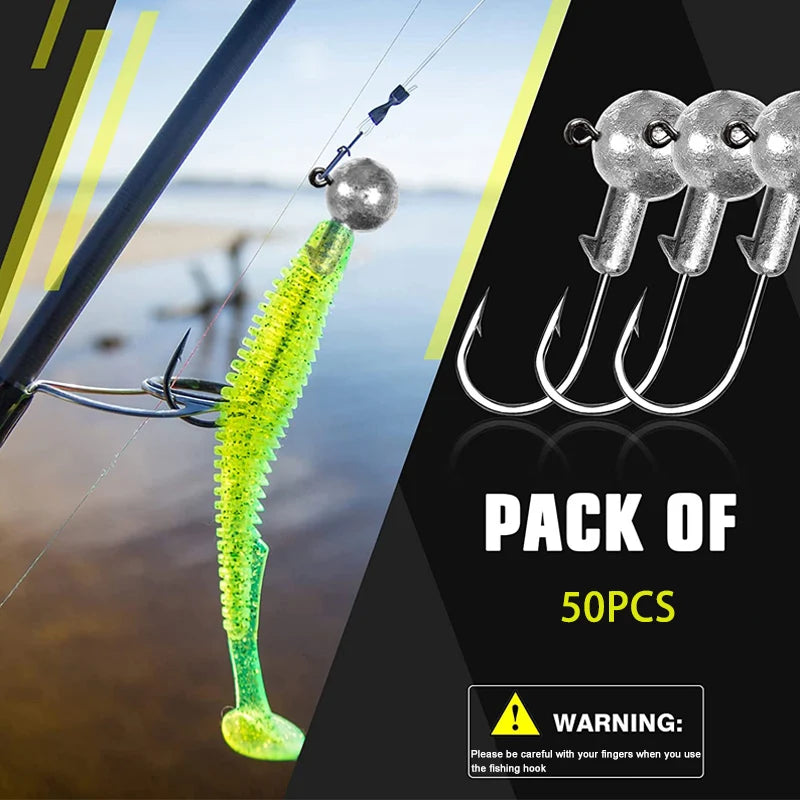 50pcs/set Crappie Jig Heads Fishing Hooks 1g 2g 3.5g Crank Jig Head Fishing Hook Lures Bait Soft Worm Fishhook Accessories For F