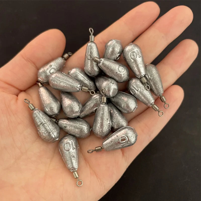 45pcs/set Different weights of fishing sinkers: 3.5G, 5G, 7G, 10G and 14G. With swivels.