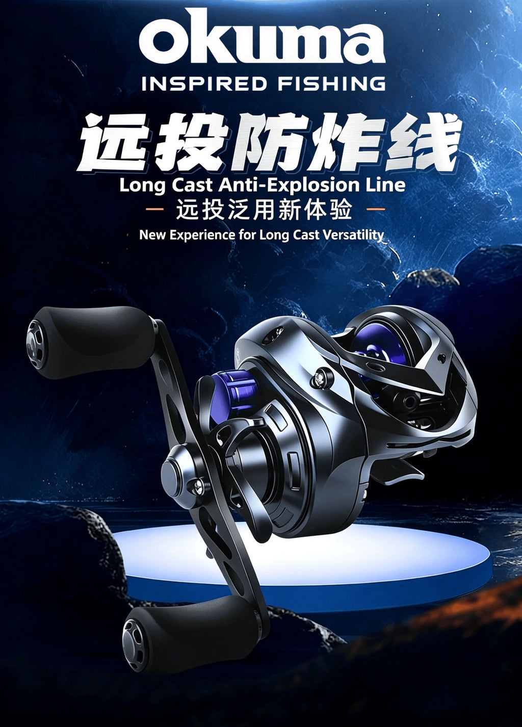 New Okuma Long Cast Baitcasting Reel 7.2:1 Ratio 8KG Drag Power 10 Magnets Anti-Tangle System Brass Gear Fishing Reel