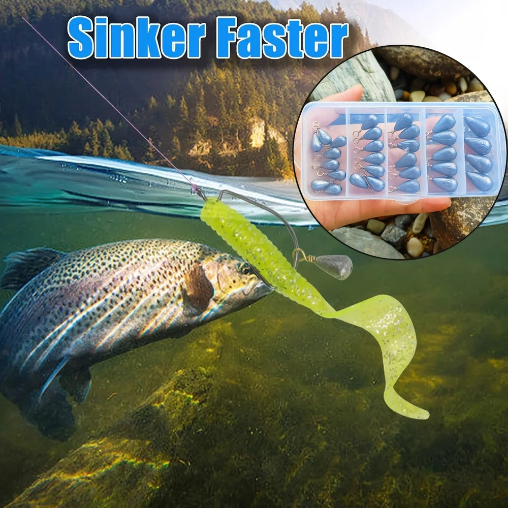 30pcs Fishing Weights Kit 3.5g 5g 7g 10g 14g Deep Sea Fishing Sinkers Weights with Swivel for River Saltwater Freshwater