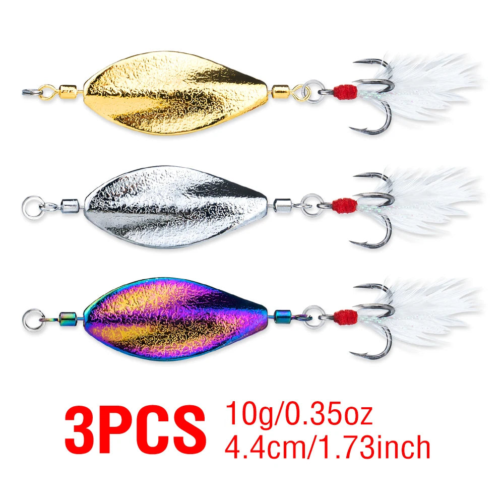 3Pcs Spoon Fishing Lure 3 Colors 5g/7g/10g/15g Treble Hook Metal Swimbait Artificial Hard Bait Sinking for Trout Bass