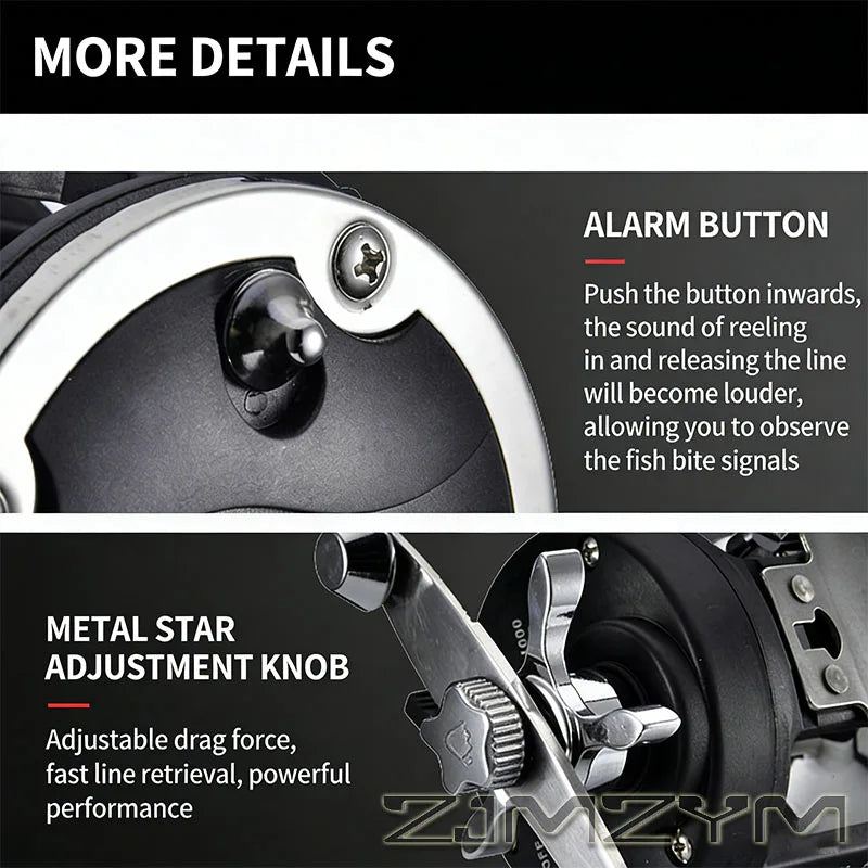 Sea Fishing Drum Reel Full Metal Head, Visual Fish Finder Boat Fishing Reel with Powerful Drag System