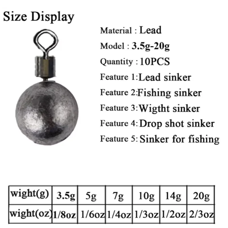 10pcs/Lot Fishing Weights Sinkers 3.5g 5g 7g 10g 14g 20g Fishing Sinker Carp Fishing Tackle Accessories