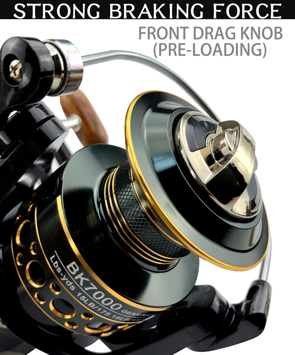 Lightweight Spinning Reel 2000 3000 4000 5000 6000 7000 Coil 5.2:1 Lure Fishing Reels Tackle for Trout, Bass, Striper, Pike, Halibut, Calico