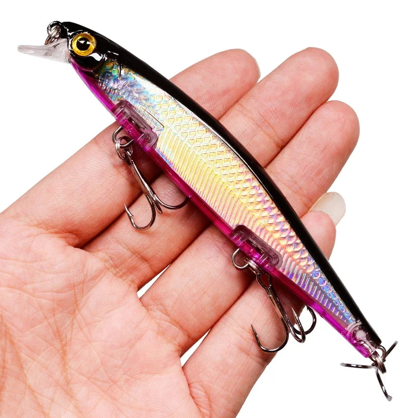 11cm/4.3 inches 12.9g/.42 ounces Minnow Style Fishing Lure Laser Hard Artificial Bait 3D Eyes Jerkbaits ideal for Pike, Striper, Bass, Halibut