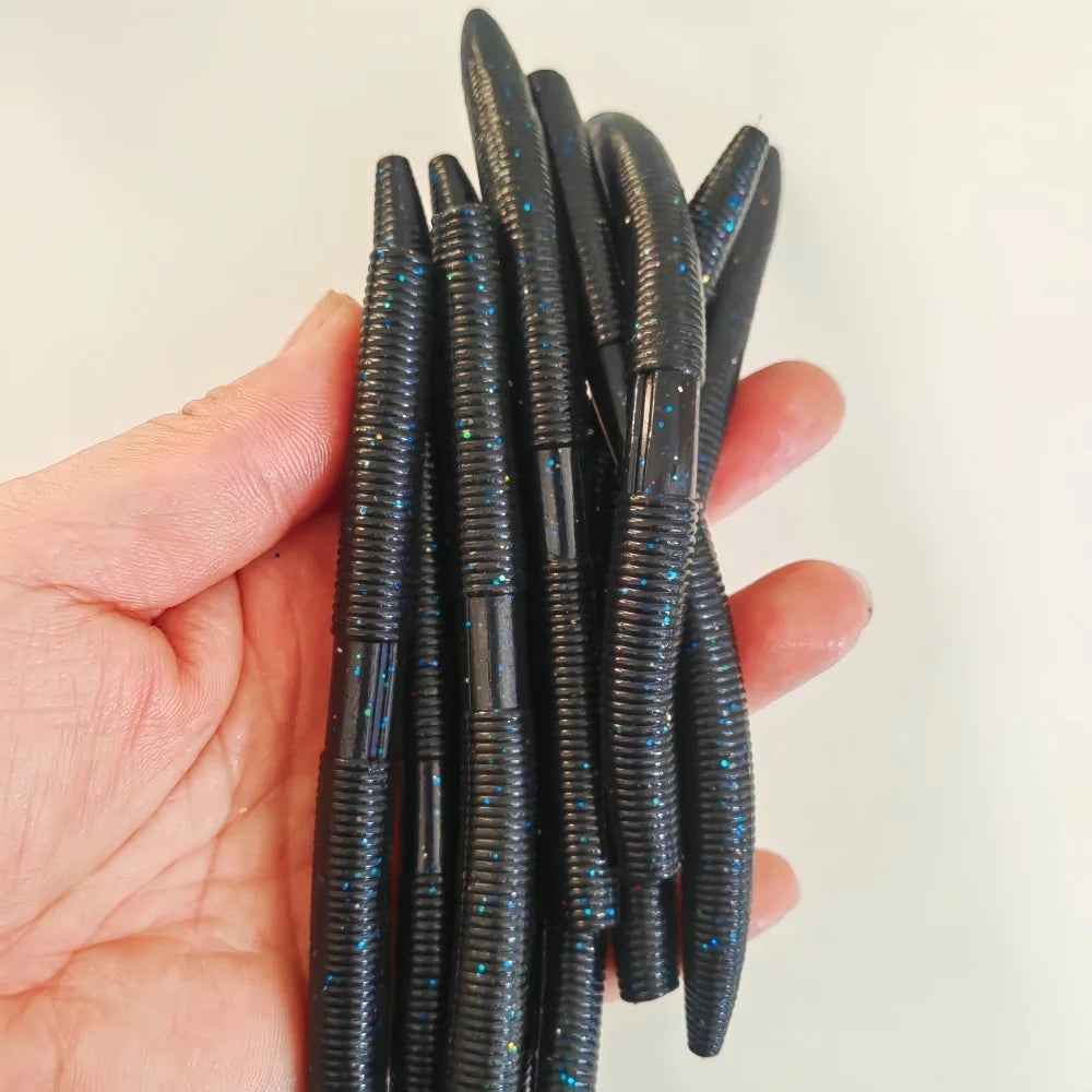 10 cm/ 3.93 inches and 14cm/5.5 inches Stick Worm Bait - Soft Fishing Lure Suitable for Bass Realistic Artificial Plastic Worm with 7 Colors available
