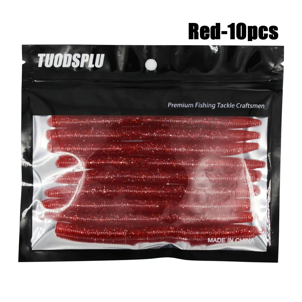 10pcs Stick Bait Worm- Soft plastic Fishing Bait for Bass Realistic looking Stick bait with 5 Colors available