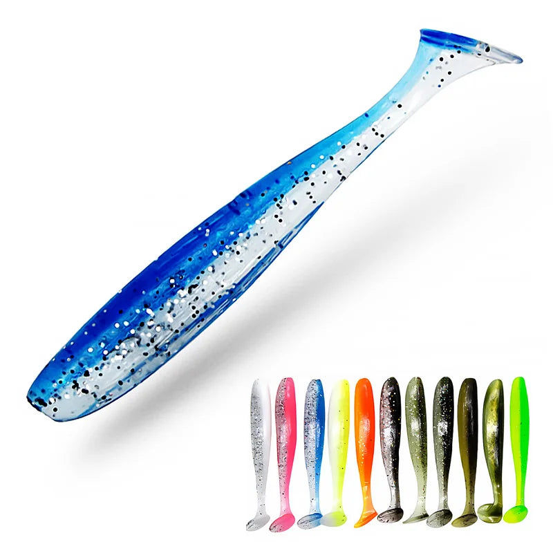 100PCS 70mm 2g Bazooka Shad Worm Fishing Lure Soft Big Silicone T Tail Easy Shiner Bait Wobbler Swimbait Pesca Pike Bass Winter