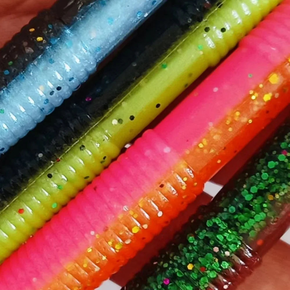 10 cm/ 3.93 inches and 14cm/5.5 inches Stick Worm Bait - Soft Fishing Lure Suitable for Bass Realistic Artificial Plastic Worm with 7 Colors available