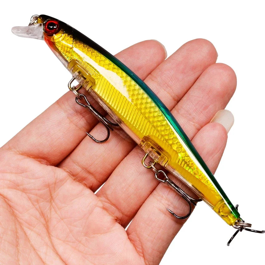 11cm/4.3 inches 12.9g/.42 ounces Minnow Style Fishing Lure Laser Hard Artificial Bait 3D Eyes Jerkbaits ideal for Pike, Striper, Bass, Halibut