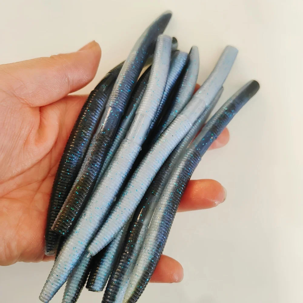 10 cm/ 3.93 inches and 14cm/5.5 inches Stick Worm Bait - Soft Fishing Lure Suitable for Bass Realistic Artificial Plastic Worm with 7 Colors available