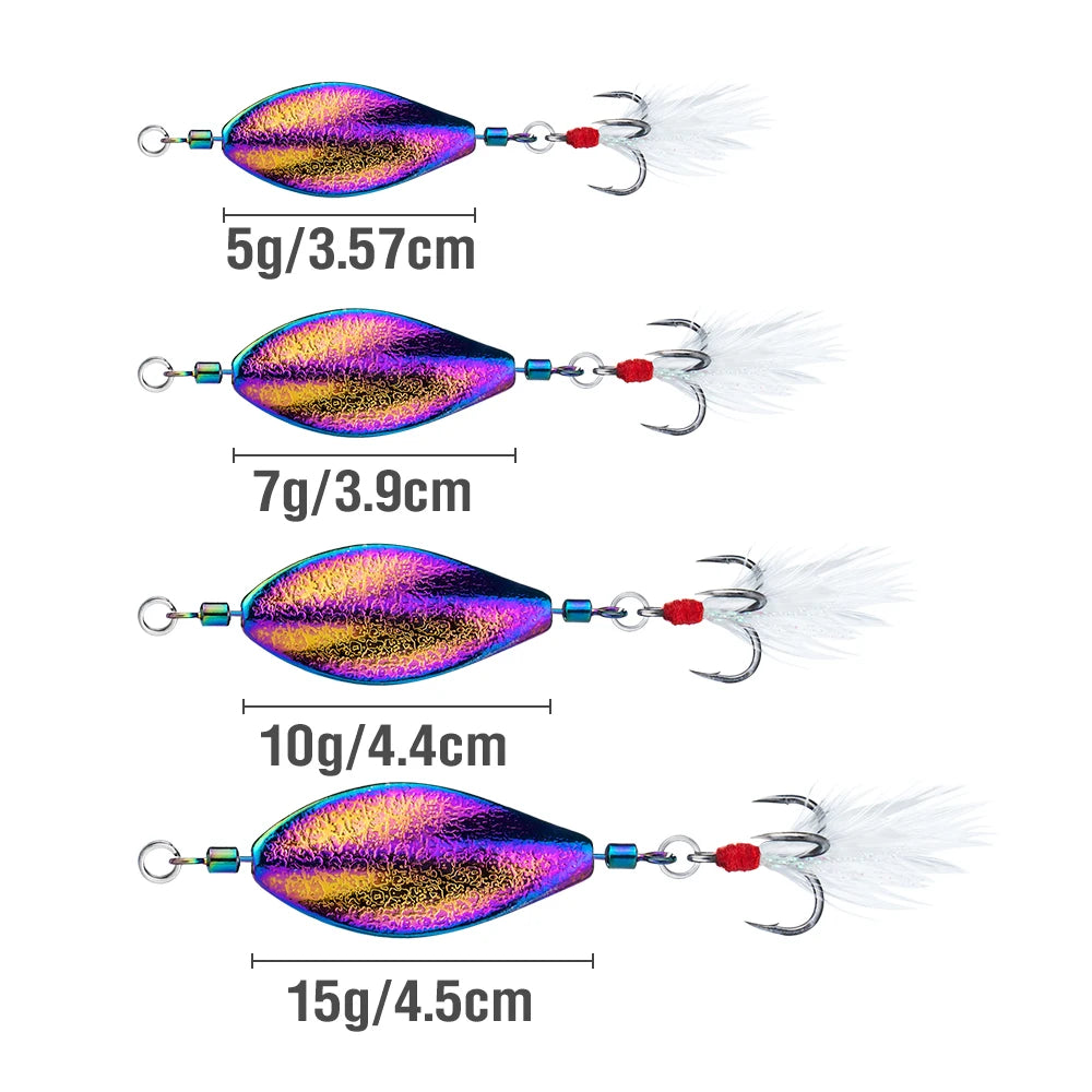 3Pcs Spoon Fishing Lure 3 Colors 5g/7g/10g/15g Treble Hook Metal Swimbait Artificial Hard Bait Sinking for Trout Bass